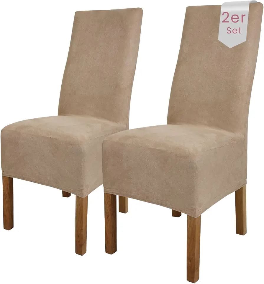 Scheffler Home Stuhlhussen Taupe 2er Set Velours Stretch Leon
