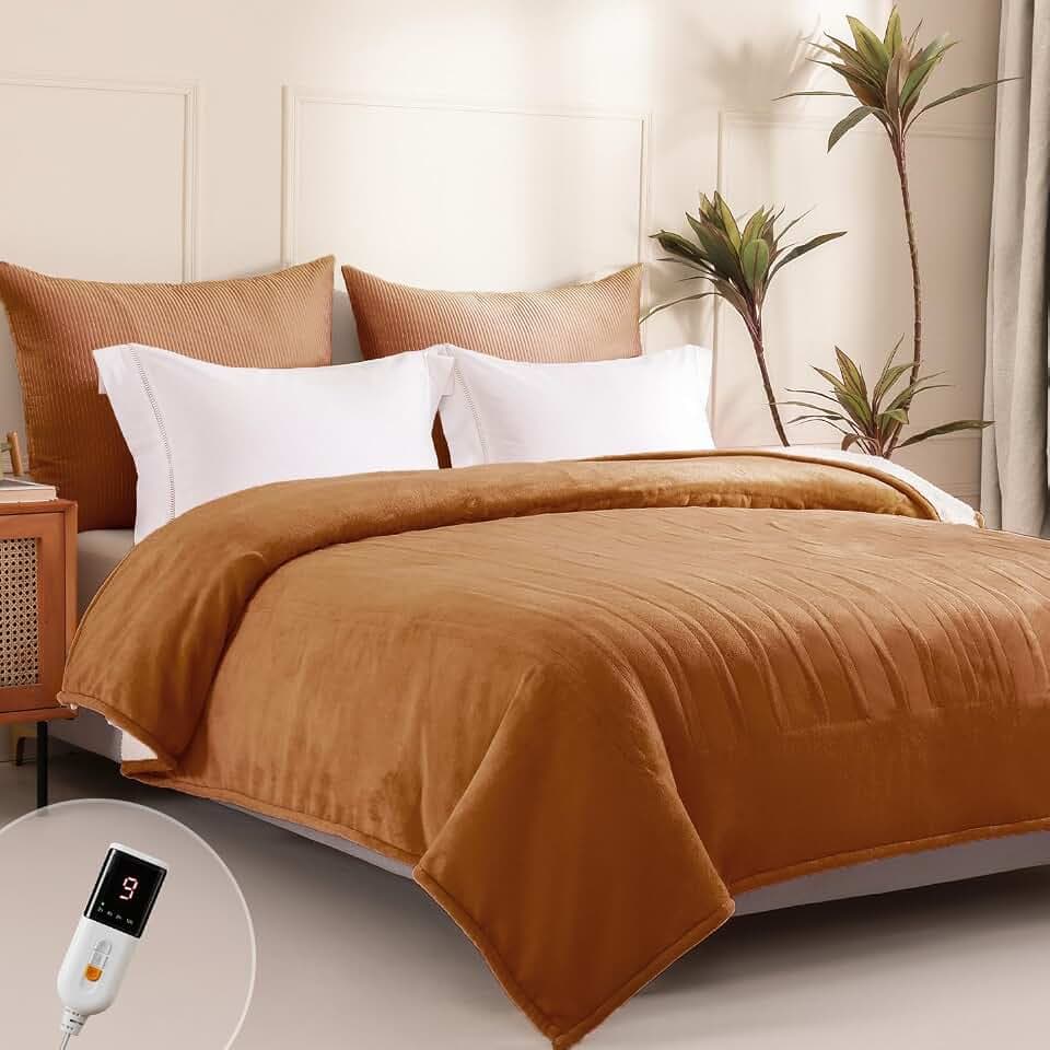 Templewet Heated Blanket Twin Size,Soft Electric Blanket Washable,Brown
