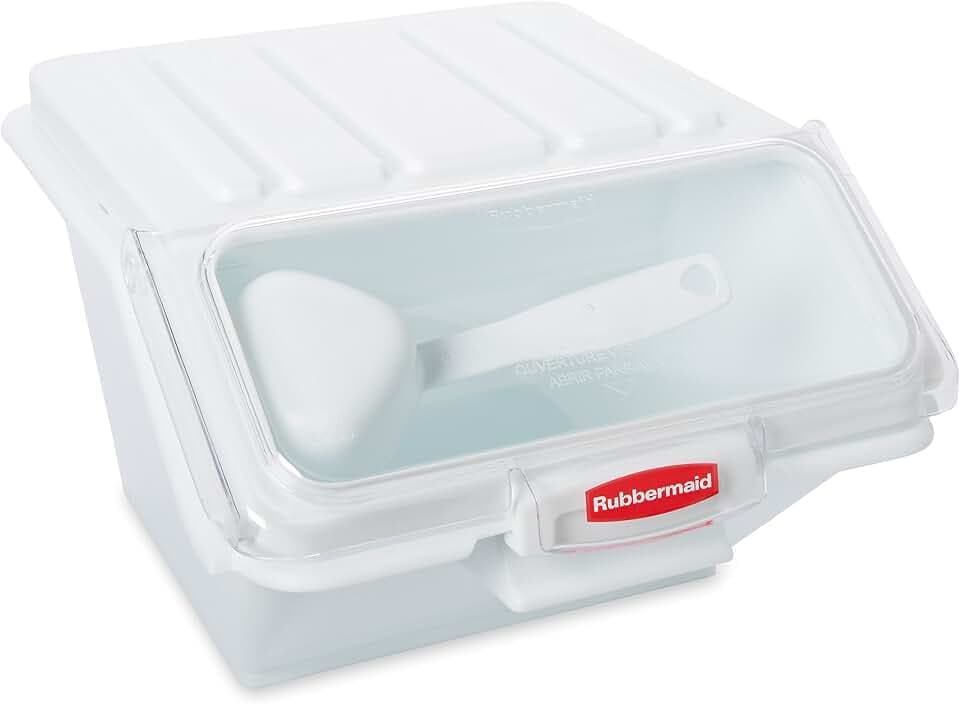 Rubbermaid Commercial Products ProSave Shelf Food Ingredient Bin with Scoop 40-Cup White Kitchen Food Storage Sugar/Grains/Rice/Baking Supplies