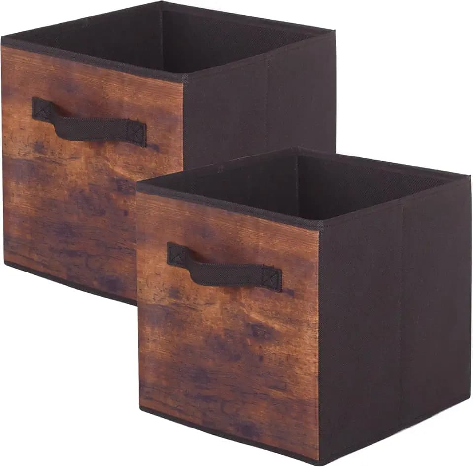 PowerKing Collapsible Storage Cubes, Farbic Storage Bins, Wood, 2 Pack