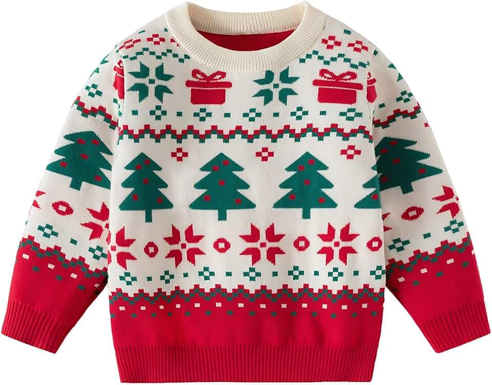 JiAmy Kinder Weihnachten Strickpullover Winter Sweatshirt Gestricktes Pullover Kleinkind Weihnachtspullover 2-7 Jahre