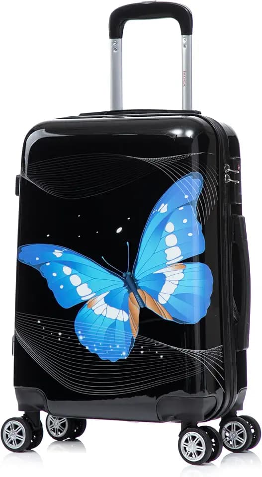 InUSA Black Butterfly Print 20-Inch Carry-On Hardside Spinner Luggage Bag