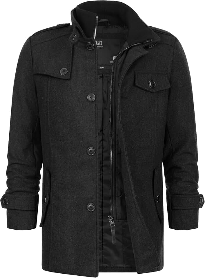 Indicode Herren Brandon Winter-Wollmantel warmer Kurzmantel mit Stehkragen