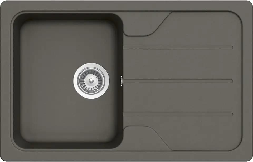 SCHOCK Küchenspüle 78 x 50 cm Formhaus D-100S Asphalt – CRISTALITE® Dunkelgrau mit Abtropffläche – Reversible Einbauspüle für 45 cm Unterschrank – Pflegeleichte Quarzkomposit-Oberfläche
