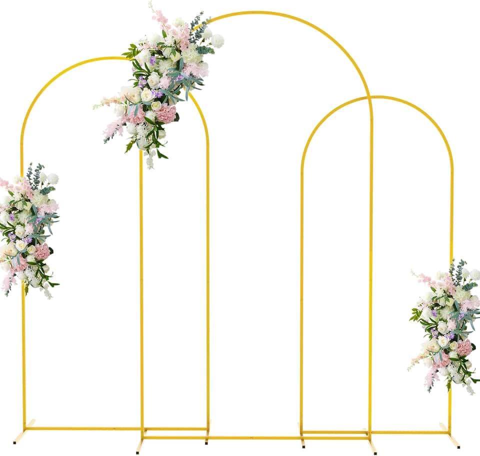 Asee'm Wedding Arch Backdrop Stand Set of 3 (7.2FT, 6.6FT, 6FT) Gold Metal