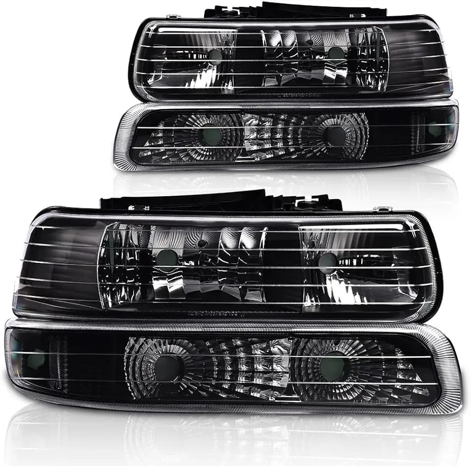Black Housing Headlights Assembly Compatible with 1999-2002 Chevy Silverado 1500 2500/01-02 Silverado 1500HD 2500HD 3500/00-06 Tahoe Suburban 1500 2500 (W/O Bulbs