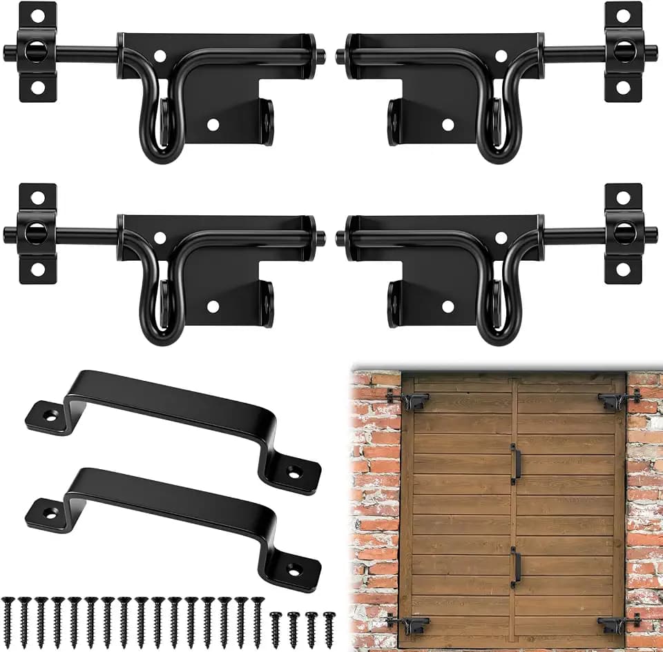 LEIFIDE 6 Pcs Hurricane Window Board-up Kit, 4 Sliding Bolt Latches and 2 Handles, Universal & Reusable, Easy Installation, Secures Windows for Storm Protection, Fits All Plywood Thicknesses