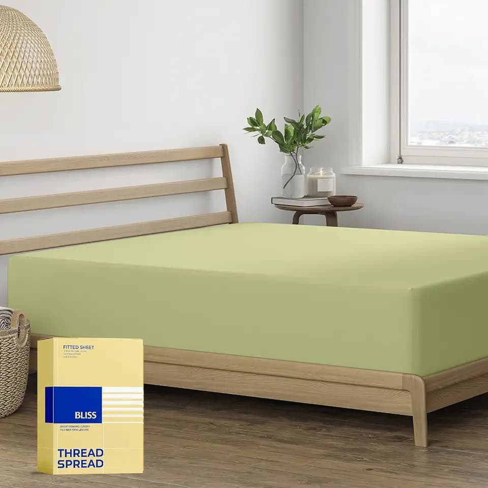 Thread Spread King Size Fitted Sheet Only - 100% Egyptian Cotton 600 Series Bliss Collection Deep Pocket King Fitted Sheet (Sage Green), Cotton Fitted Sheet King Size, Soft Cooling Bottom Sheet
