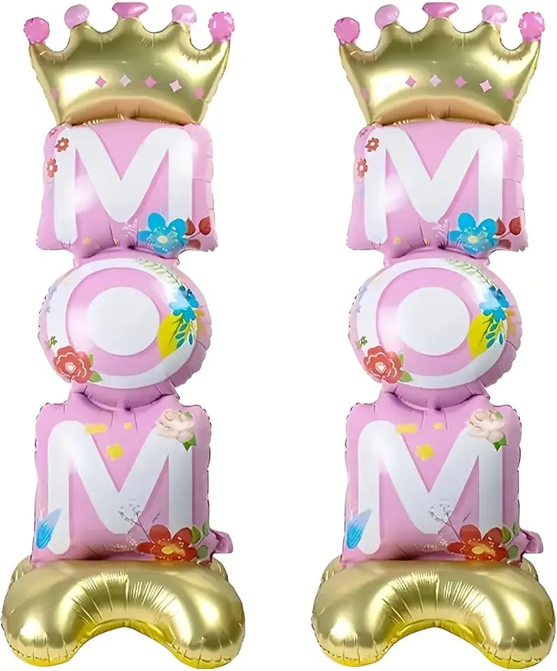 BELSITA Mom Day Balloons Standing, 2pcs Mom Birthday Foil Balloon Set, Happy Party Decoration Balloons