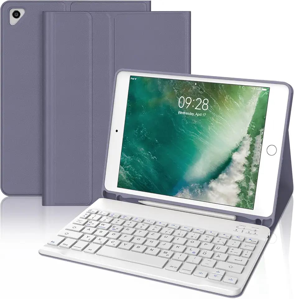 IVEOPPE Hülle mit Tastatur für iPad 6./5. Generation 9,7 Zoll, Lila