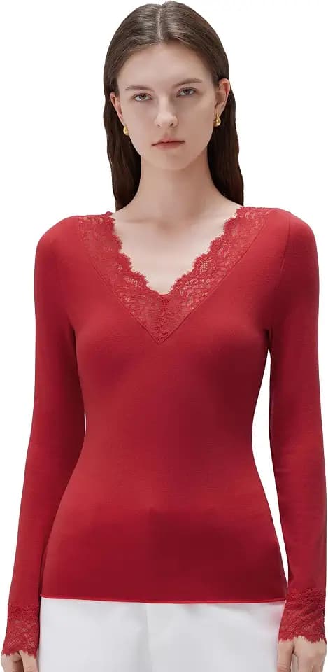 SUUKSESS Cloud Cashmere Blend Women Basic Tops V Neck Boat Neck Lace Long Sleeve Shirt