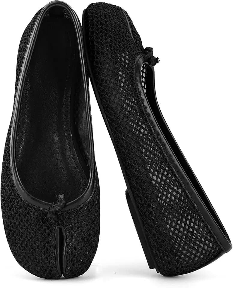 VBDB Black Mesh Ballet Flats for Women Split Toe Tabi Flats Wide Width Mesh Flats Low Heel Casual Ballerina Comfortable 2026 Spring Shoes Size 11