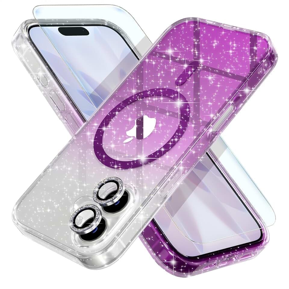 Choiche for iPhone 17 Case Compatible MagSafe, Glitter Clear/Purple