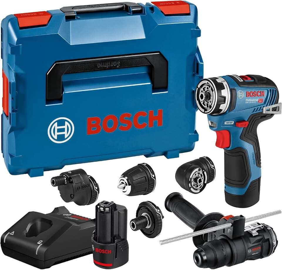 Bosch Professional 12V System Akku Bohrschrauber GSR 12V-35 FC - FlexiClick System (inkl. 4 x Aufsatz, 2x Akku GBA 12V 3.0Ah, Ladegerät GAL 12V-40, Zusatzhandgriff, L-BOXX)