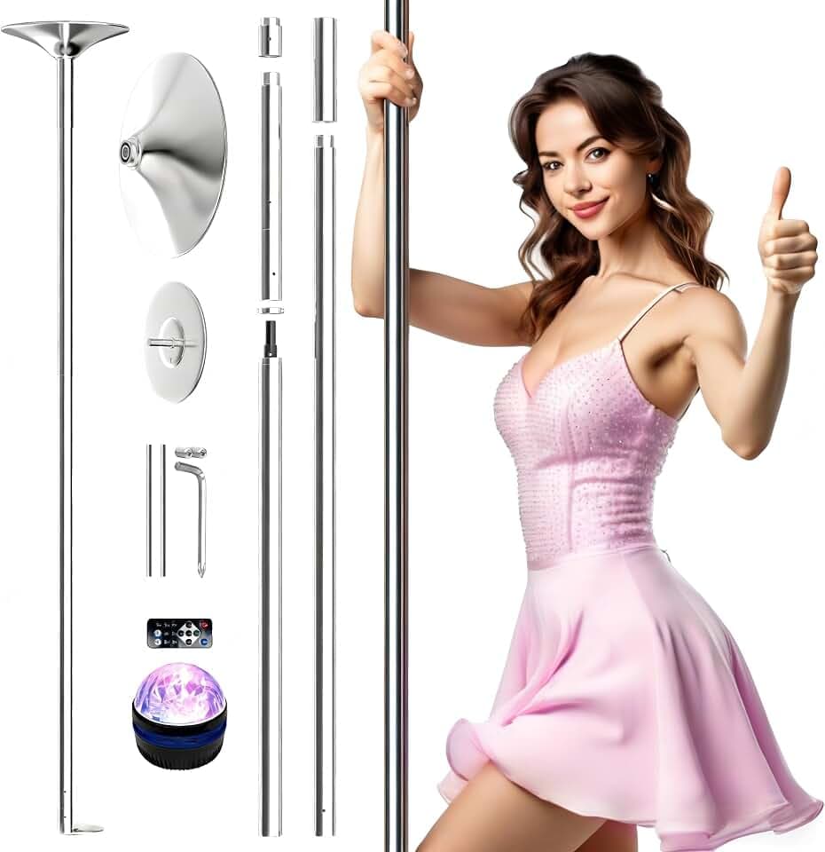 PYY Dance Pole - Adjustable & Portable Dancing Pole for Gym Studio Pub, Chrome Finish, Spinning & Static Modes, No Drilling Required