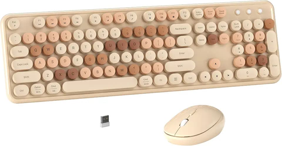MPTOG Wireless Computer Keyboard and Mouse Combo (Milk-Tea Colorful)