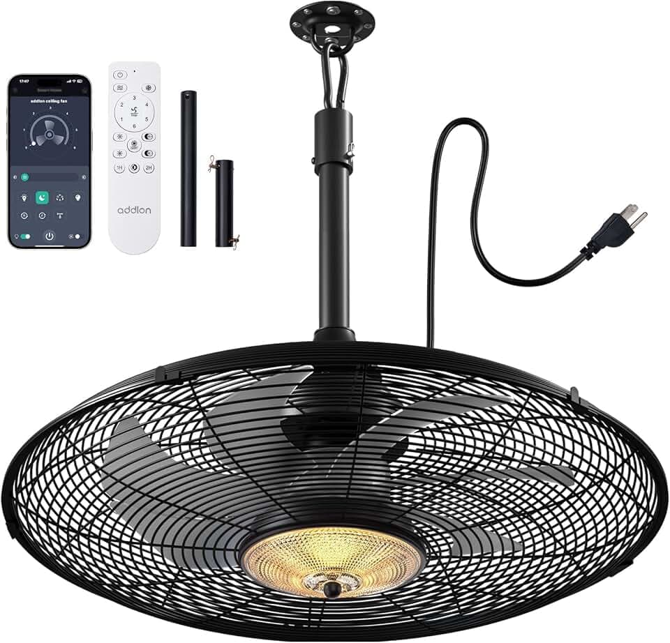 addlon 24 Inch IP65 Outdoor Ceiling Fan with Light for Patios, Remote & APP