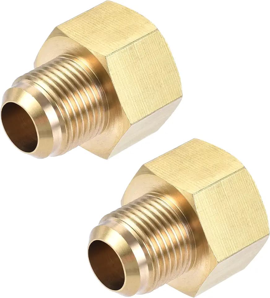 uxcell Brass Pipe Fitting, 1/2 Sae Flare (3/4-16Unf) Male, 5/8 Sae (7/8-14Unf) Female Thread, Pipe Adapter Connector, Suitable For Air Conditioning And Refrigeration, 2 Pcs