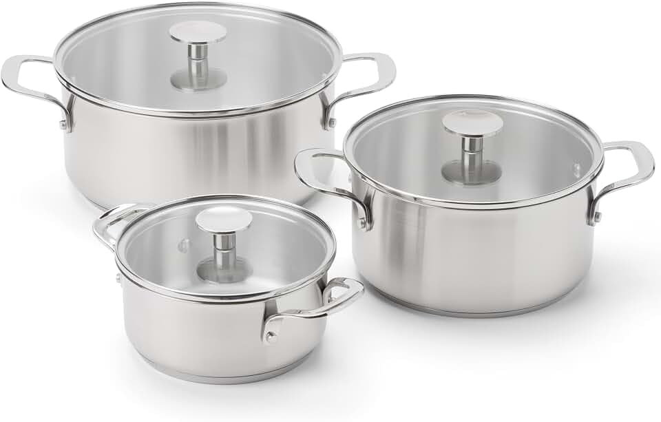 KitchenAid Stainless Steel Sheet Edelstahl-Kochgeschirrset, 3-teilig, 16 cm/20 cm/24 cm Kochtöpfe, Induktionsgeeignet, backofengeeignet, spülmaschinenfest, Silber