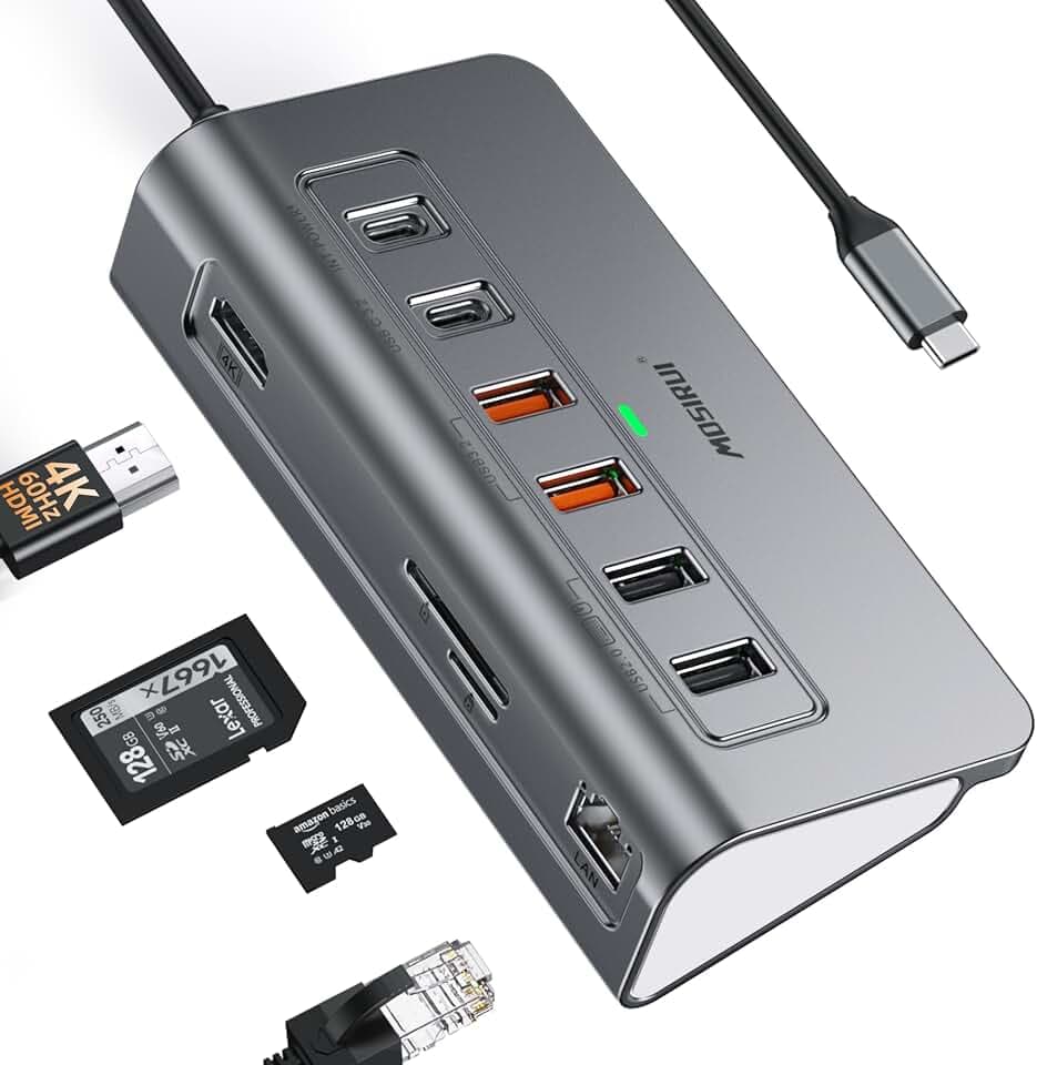 USB C Hub Ethernet,10-in-1 USB C Docking Station with 4K@60Hz HDMI,1Gbps Ethernet, PD 100W,Type C & 2 USB A 3.2 10Gbps, 2 USB A 2.0, SD/TF, Aluminum USB Hub for Laptop,PC, iPhone 17/16,Mac