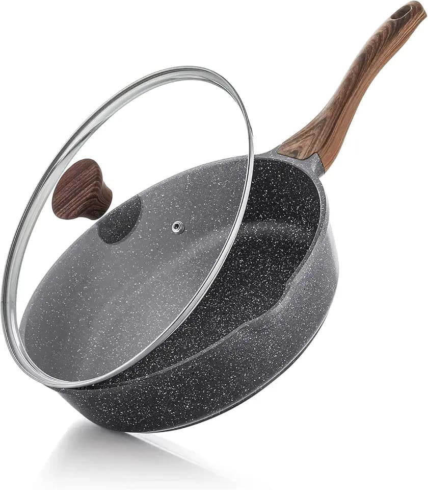 SENSARTE 26cm Schweizer Granit Beschichtung Tiefe Bratpfanne mit Deckel