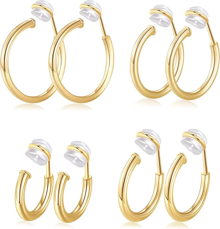 PLOMFOV Clip On Hoop Earrings for Women Non Pierced Earrings Clip On Gold Hoops Fake Earrings Clips for Non-Pierced Ears 10-20MM