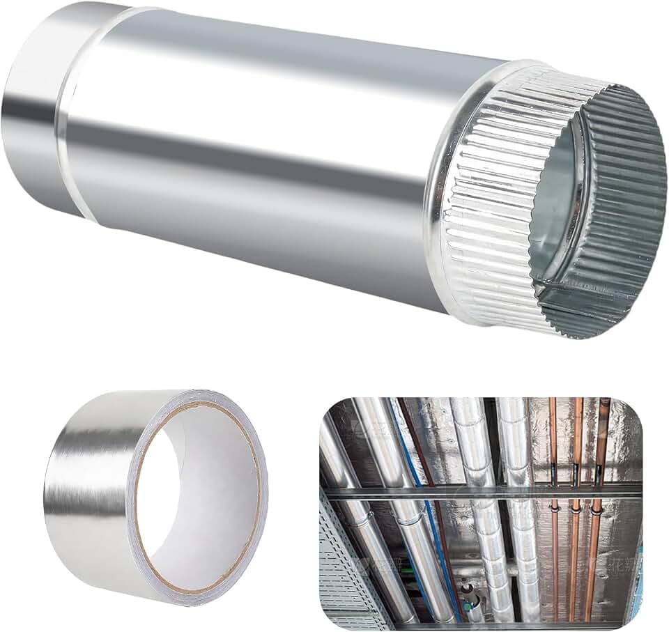 4 Inch Round Dryer Duct – 12" Long Rigid Galvanized Sheet Metal Extendable Duct with Aluminum Foil Tape – Round Dryer Exhaust Duct for Dryer Vent Pipe, Dryer Vent Duct & Bathroom Fan Ventilation