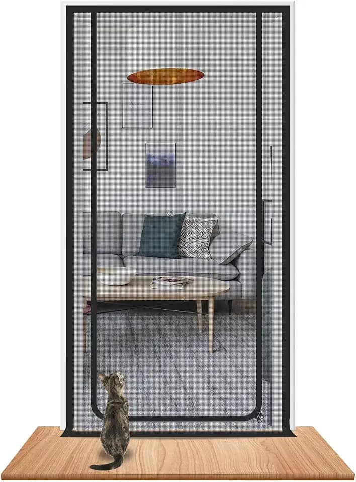 Cat Screen Tür passend für Türgrößen bis zu 90 cmx210 cm, verdickte, robuste Haustier-Fliegengittertür für sichere Hunde, Katzen, Mücken, geeignet für Wohnzimmer, Korridor, Doppelreißverschluss
