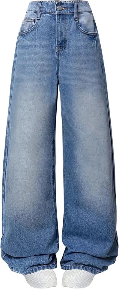 Jeans for Girls Baggy Wide Leg Cute Bow High Elastic Waisted Denim Pants Y2K Boyfriend Skater Streetwear 7-14Y