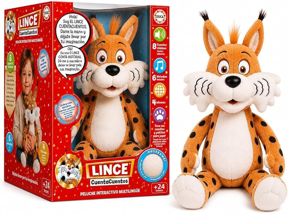 Educa - Luchs Geschichtenerzähler | Interaktives Pädagogisches Plüschtier mit Audiokumenten und Musik für Kinder | Geschenk für Kinder 2 Jahre (20360)