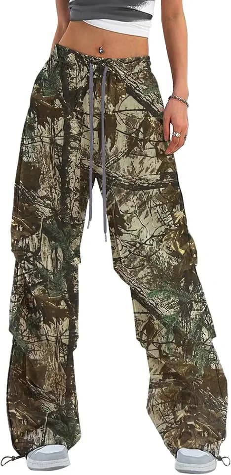 Bakyarder Women’s Y2K Baggy Parachute Pants Wide Leg Casual with Adjustable Drawstring Waist