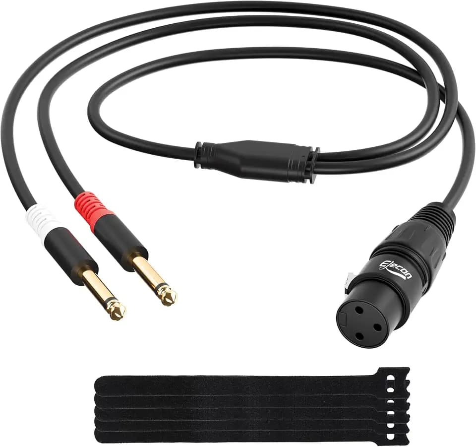 Elecan 3-Pin XLR Female to Dual 6.35mm 1/4'' TS Male Y Splitter Converter Cable 6 Ft, Double Mono to XLR Microphone Cable Stereo Audio Interconnect Adatper Cord for Mixer AMP Speaker+5 Ties