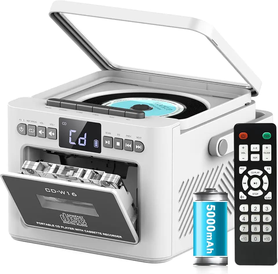Greadio CD Player Tragbar, Boombox Kassettenspieler mit UKW Radio