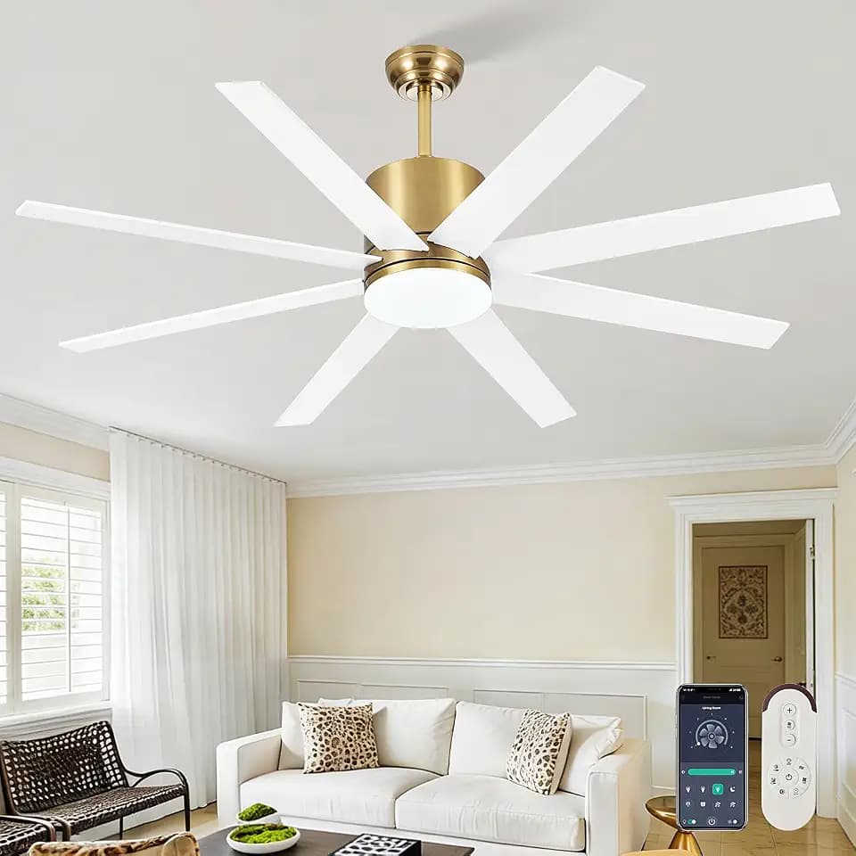 TXCSLY 60" Modern White Gold Ceiling Fan with Light & Remote Indoor/Outdoor