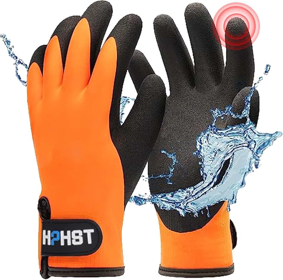 Arbeitshandschuhe Winter Wasserdicht Thermo Warme Winterhandschuh Montagehandschuhe Grip Winterarbeitshandschuhe Arbeit Doppelbeschichte Nylon Isolierte Handschuhe (Orange, XL)