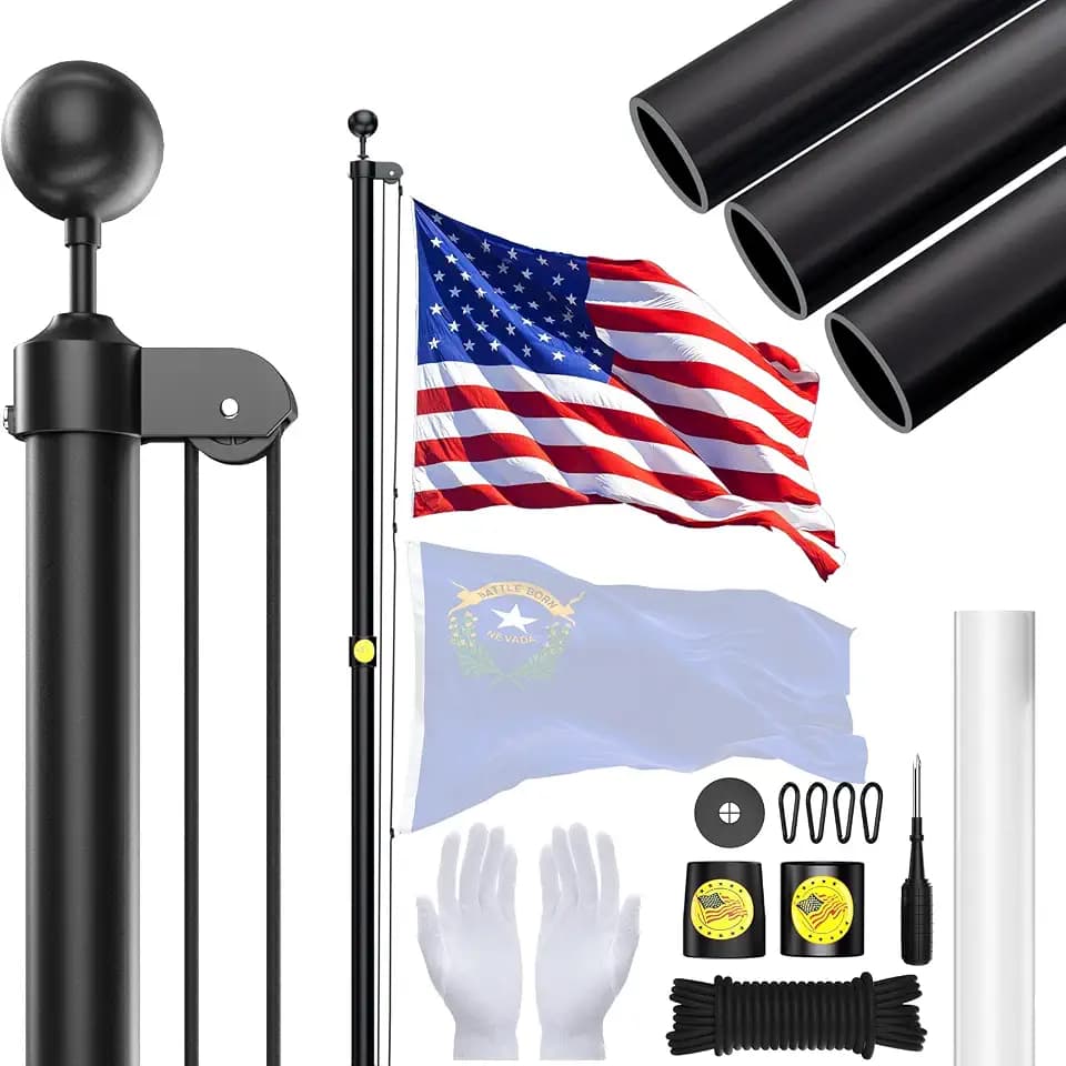 25FT Heavy Duty Flag Pole for Outside House, Thick Aluminum Flag Pole Kit with 3x5 American Flag, Flag Poles Holder In Ground for Yard or Residential & Commercial