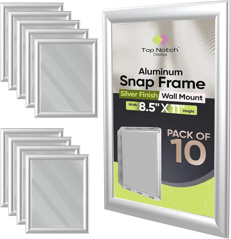 Snap Frame 8.5x11" Silver Aluminum Frame, Pack of 10