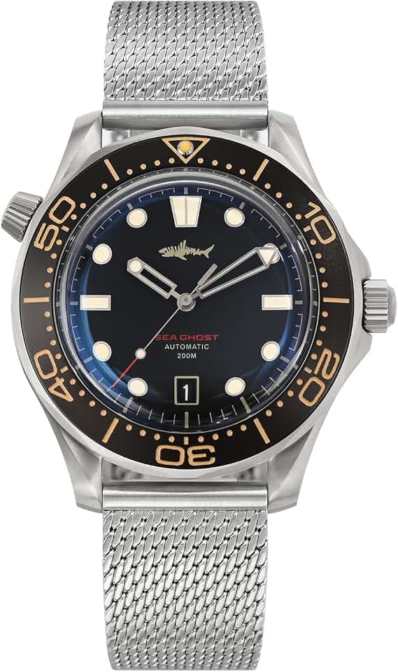 TACTICAL FROG Heimdallr Titanium Gehäuse Sea Ghost NTTD Taucheruhren Für Männer, NH35A Uhrwerk C3 Leuchtende Herren Automatik Uhren, 200 Meter Wasserdicht, Mesh Band