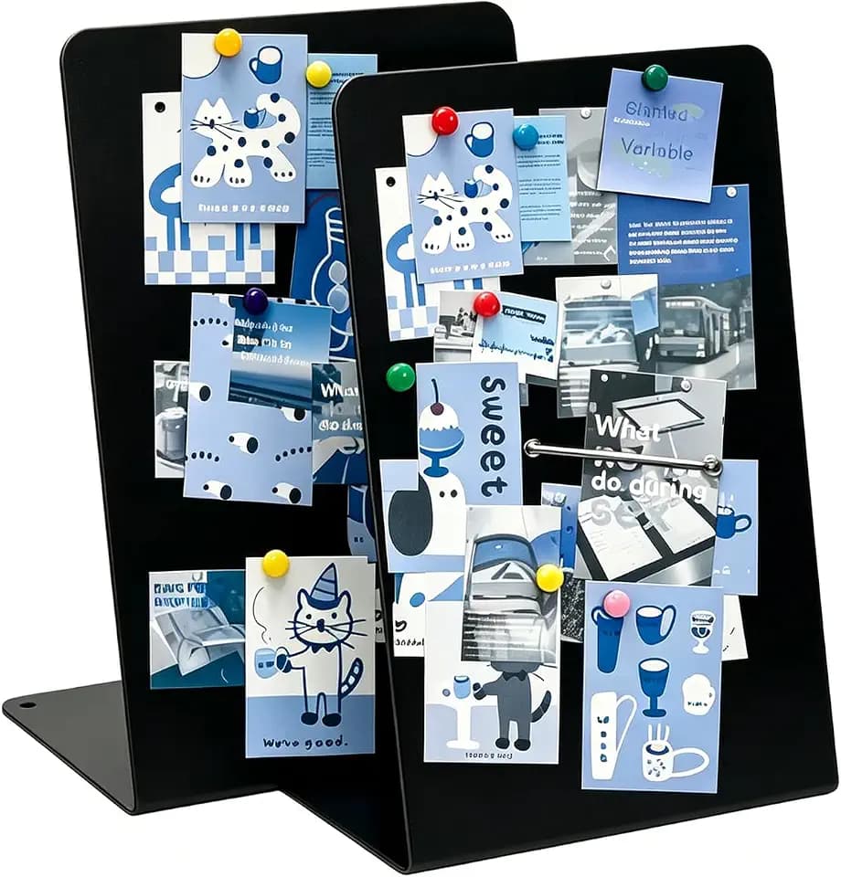 2 Packung Magnetbrett,Magnetisches Bulletin Board für Tischplatten, Metall Magnetisches Bulletin Board,Magnet Display Stand für Tischplatten Zuhause,Schule, Küche, Büro (Schwarz, L (Pack of 2))