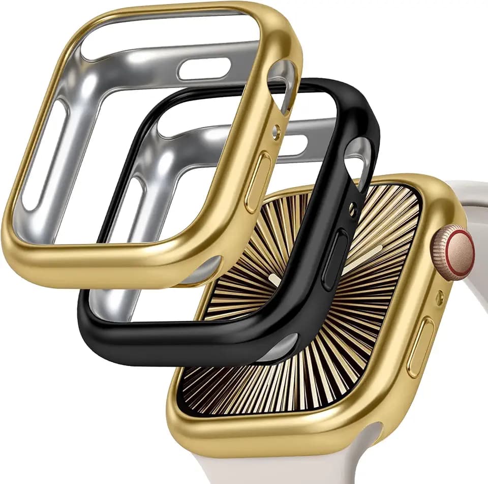 JR.DM 2 Pack Soft Flexible TPU Case Compatible for Apple Watch Series 11/10 42mm Touchable Screen Lightweight All-Around Protector Thin Guard Shockproof Cover for iWatch, Gold+Black