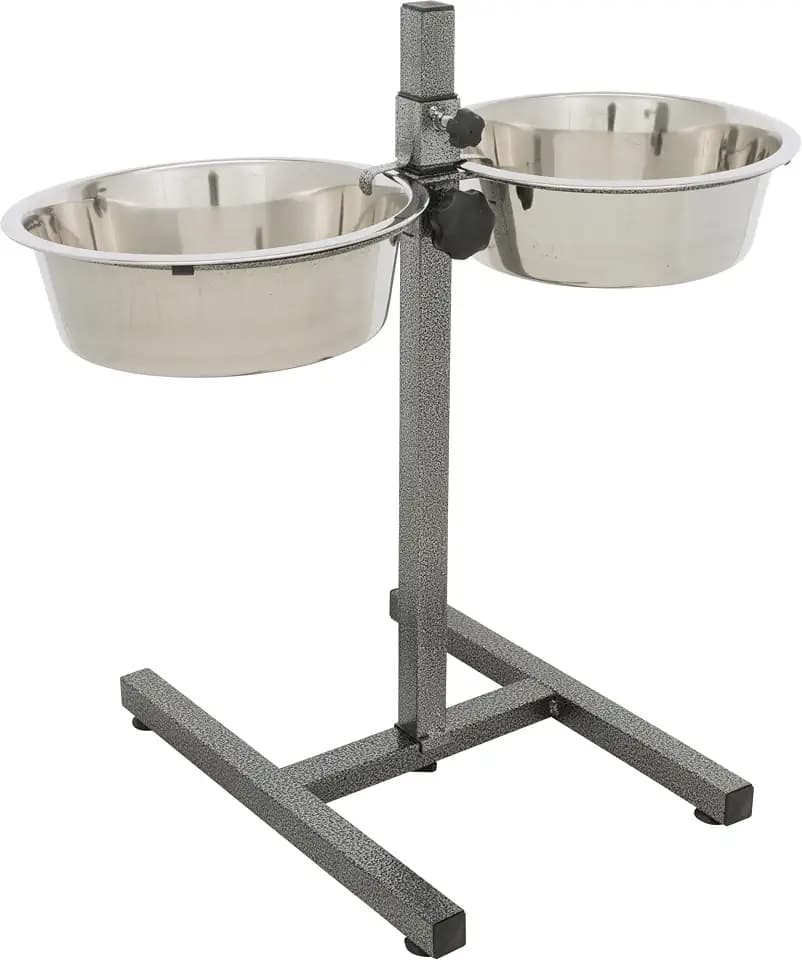 TRIXIE Hundebar mit 2 Edelstahlnäpfen - höhenverstellbar - Napfarretierung und Klapperschutz - justierbare Gummifüße - spülmaschinengeeignet - Metall/Edelstahl - 2 x 2,8 l - ø 24 cm - 24922