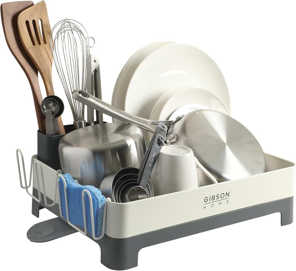 Gibson Home Nestcraft Full Size Rust Resistant Dish Rack with Drain Board and Flatware Caddy - White