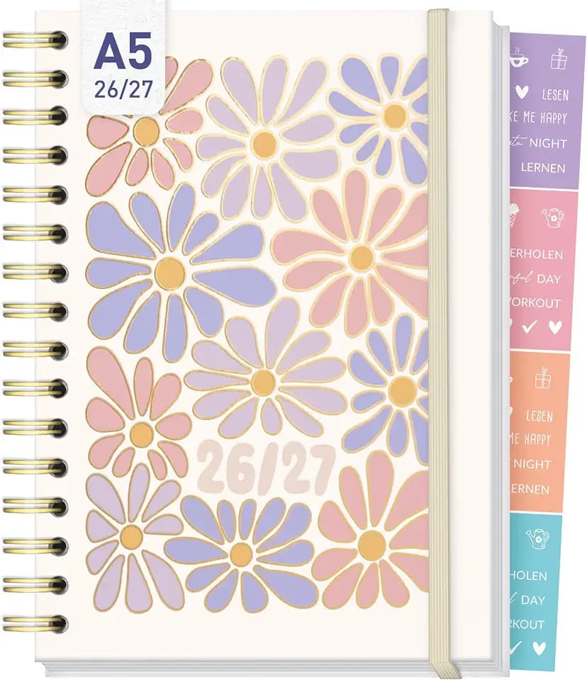 Häfft-Timer Fancy 2026 2027 - Schülerkalender A5 "Flower Power rosé"