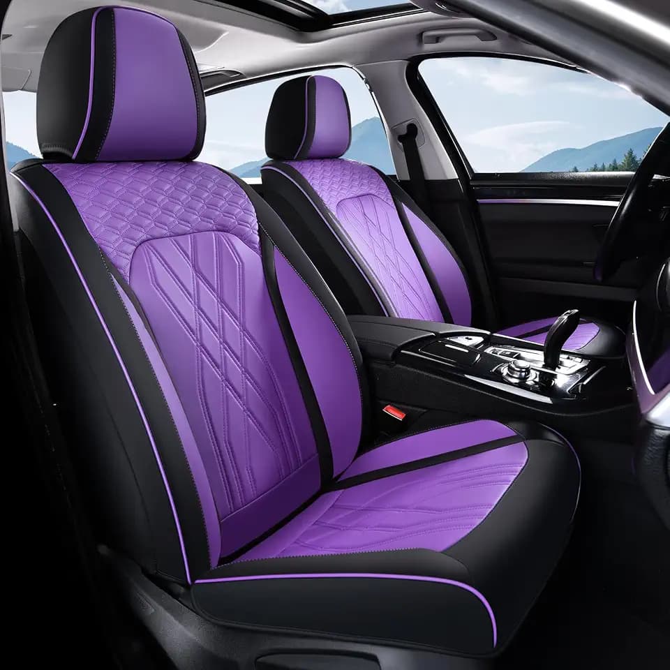 FLORICH Seat Covers for Cars Purple Leather Car Seat Covers Front Pair Breathable Automotive Car Seat Cover Non-Slip Easy Installation Comfortable Universal Fit for Most Car Truck SUV, Black&Purple