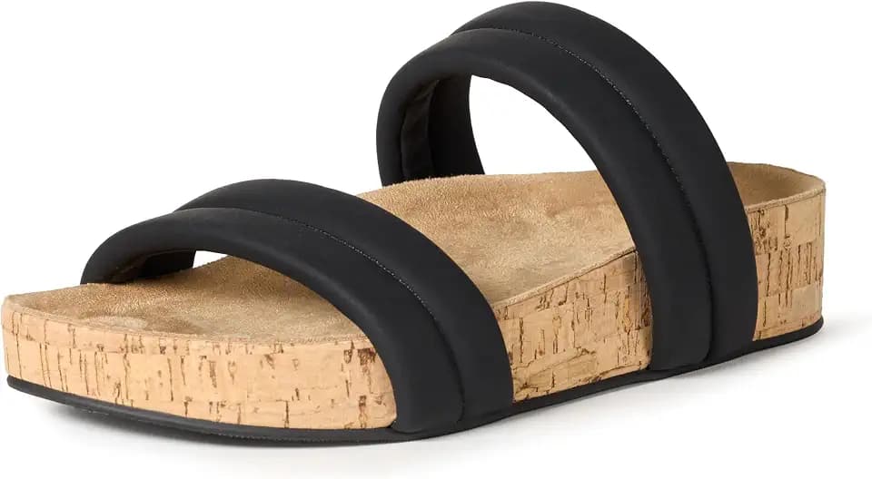Amazon Essentials Women's Slide Cork Sandals with Cradling Moulded Footbed, Faux Leather
