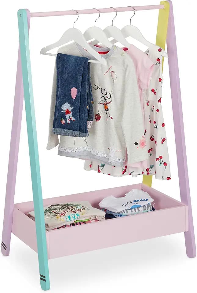 Relaxdays Kinder Kleiderständer, Kleiderstange für Kinderzimmer, bunt