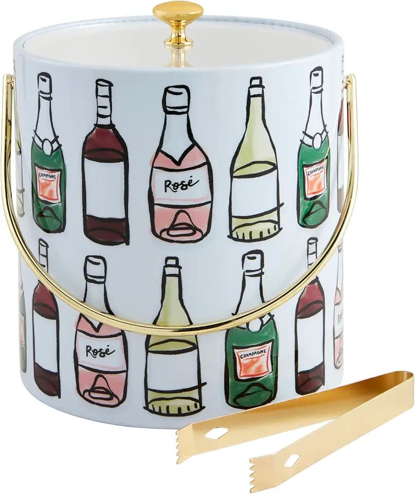 Mud Pie Bar Vinyl Ice, bucket 8" x 7" dia | tongs 6 1/2", White