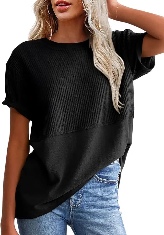 SHEWIN Women Summer Tunic Tops Waffle Knit Shirts