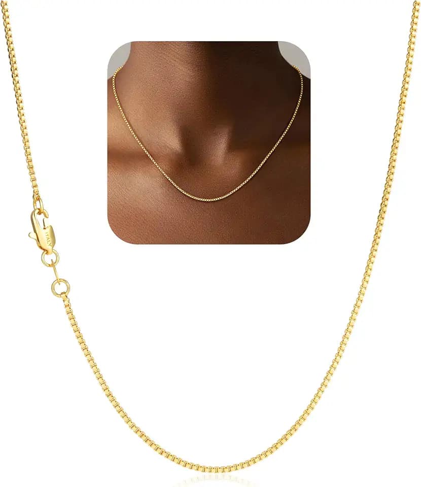 925 Sterling Silver Chain for Women, Diamond Cut 1mm Box Chain