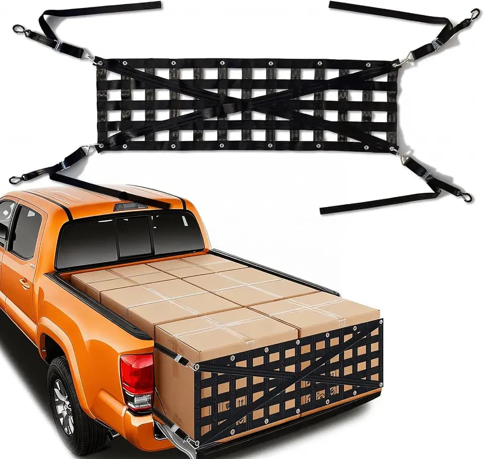 Robustes Heckklappennetz 152x45cm, Ladeflächenverlängerer mit 4 verstellbaren Schnallen, passend für Pickup SUV Jeep Anhänger